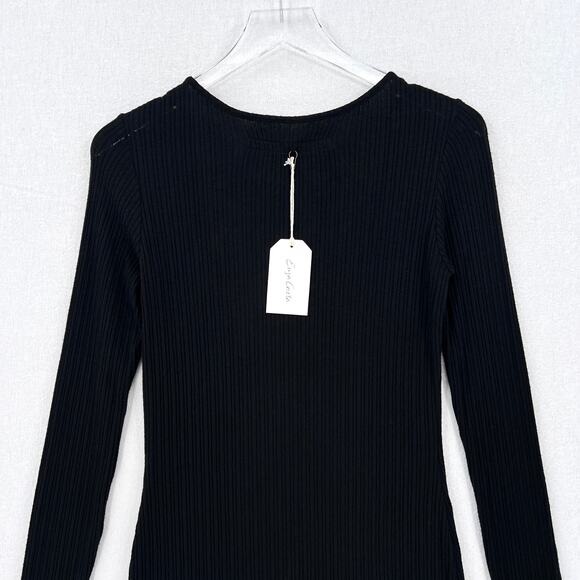 ENZA COSTA Long Sleeve Dress Womens Medium Black Scoop Stretch Rib Knit NEW - Picture 4 of 14